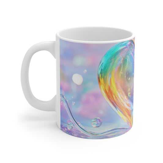 11oz Mug — Iridescent Rainbow Heart Ceramic Coffee Cup