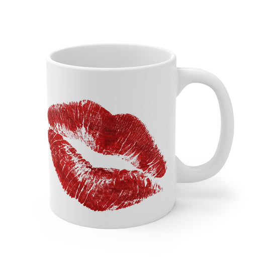 Kiss Print Mug — Red Lipstick Kiss Coffee Cup, Romantic Valentine’s Gift