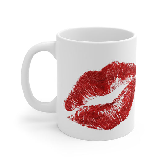Kiss Print Mug — Red Lipstick Kiss Coffee Cup, Romantic Valentine’s Gift